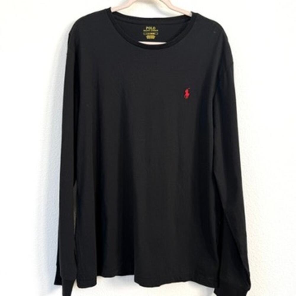 POLO Ralph Lauren Long Sleeve Black Tshirt  Mens L Preppy‎ Minimalist Classic